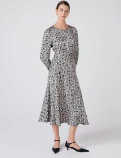 Satin Floral Midi Skater Dress
