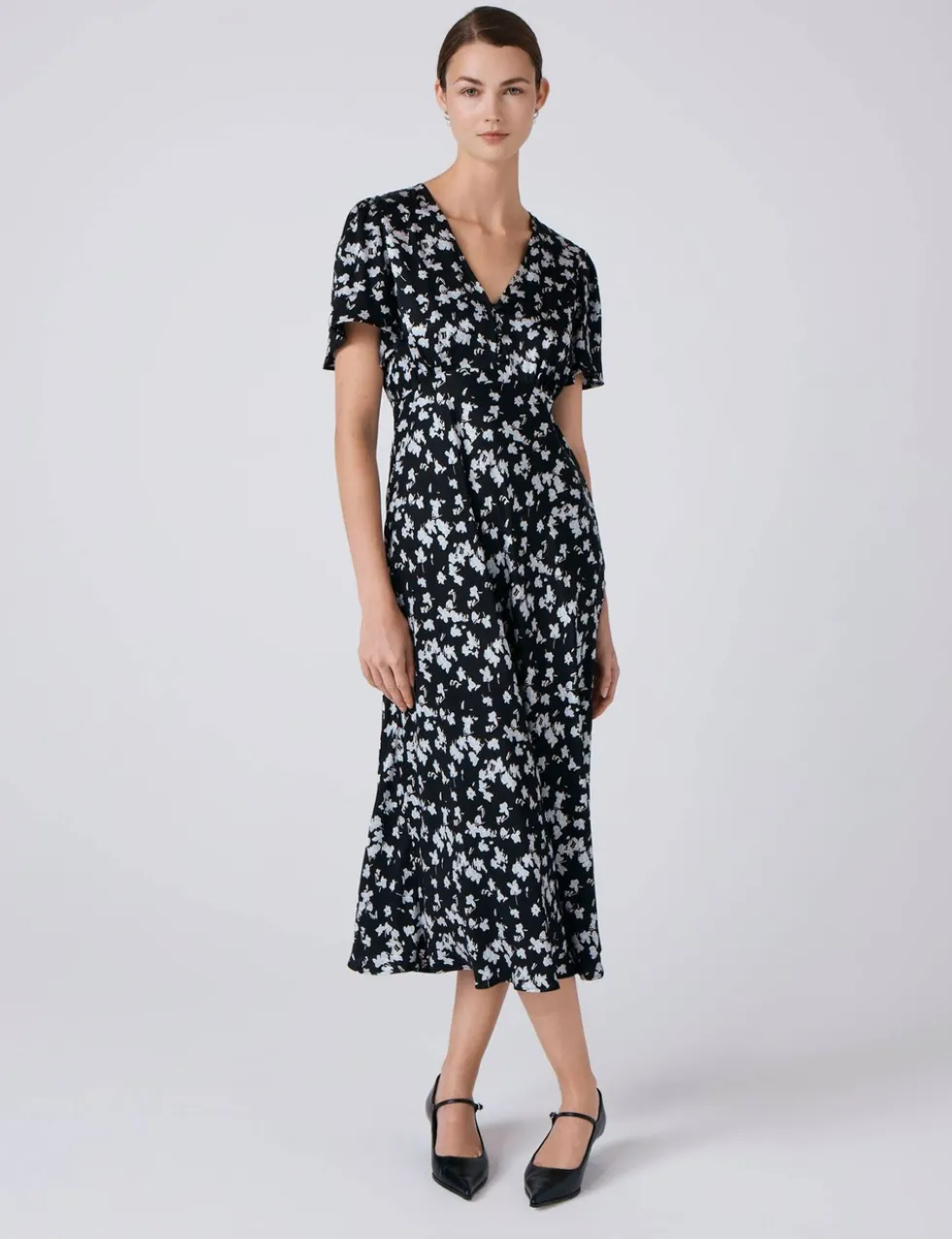Satin Floral Midi Tea Dress