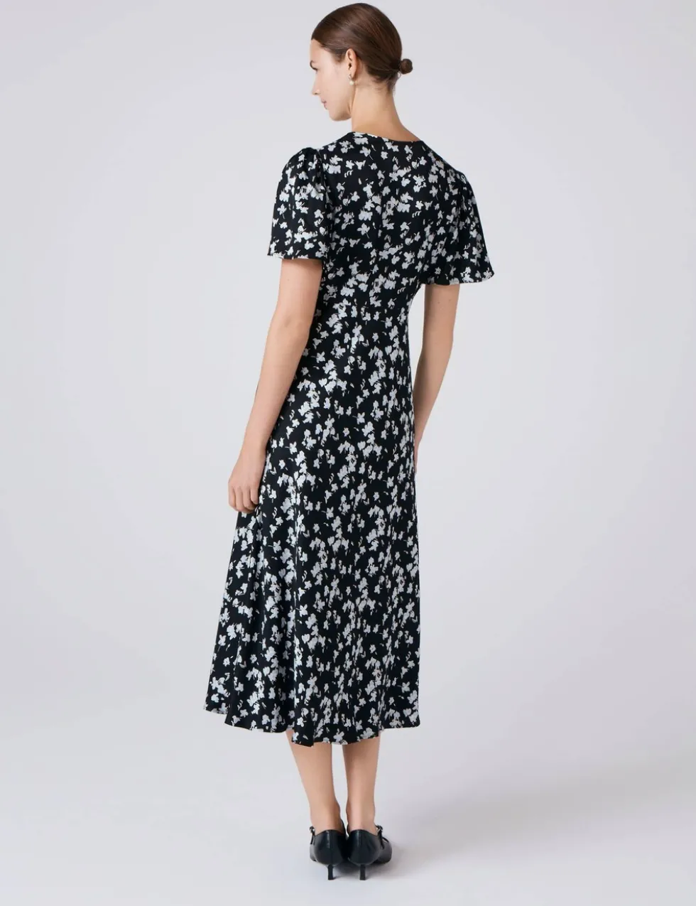 Satin Floral Midi Tea Dress