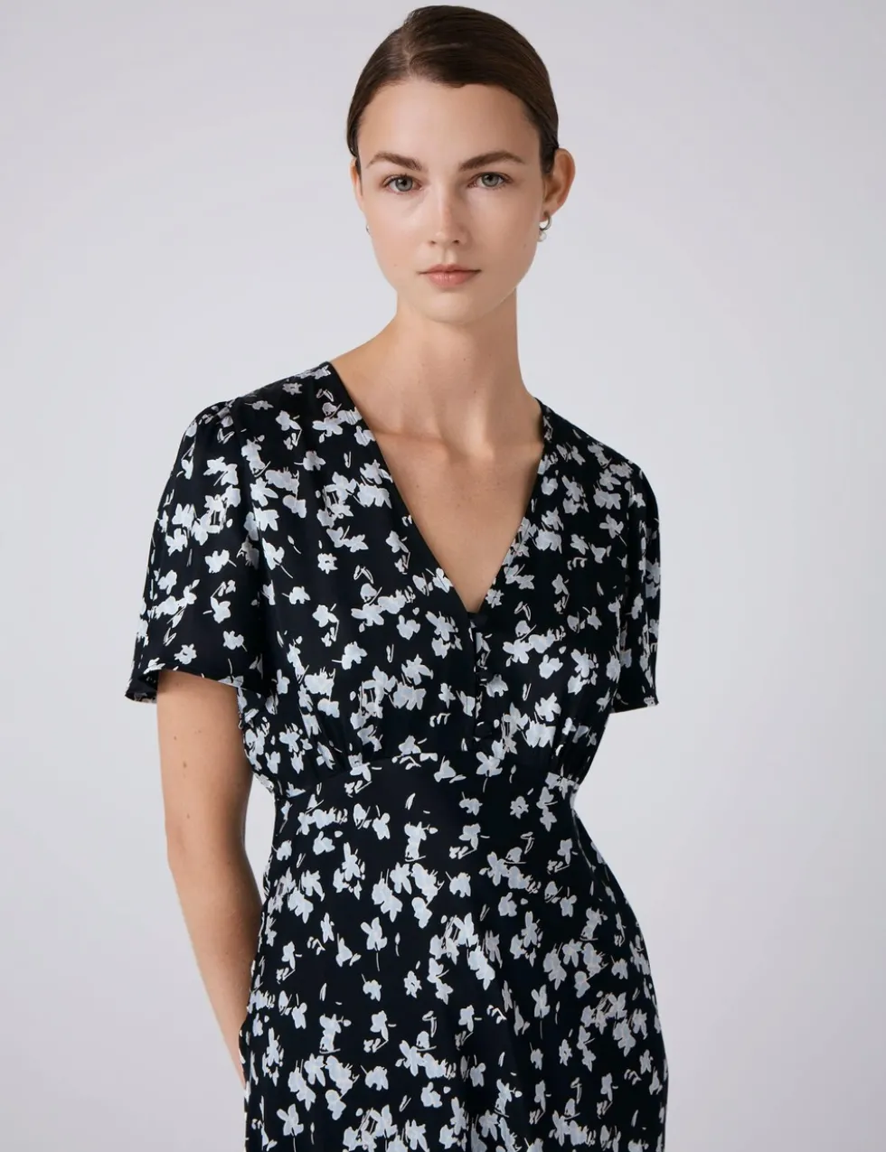 Satin Floral Midi Tea Dress