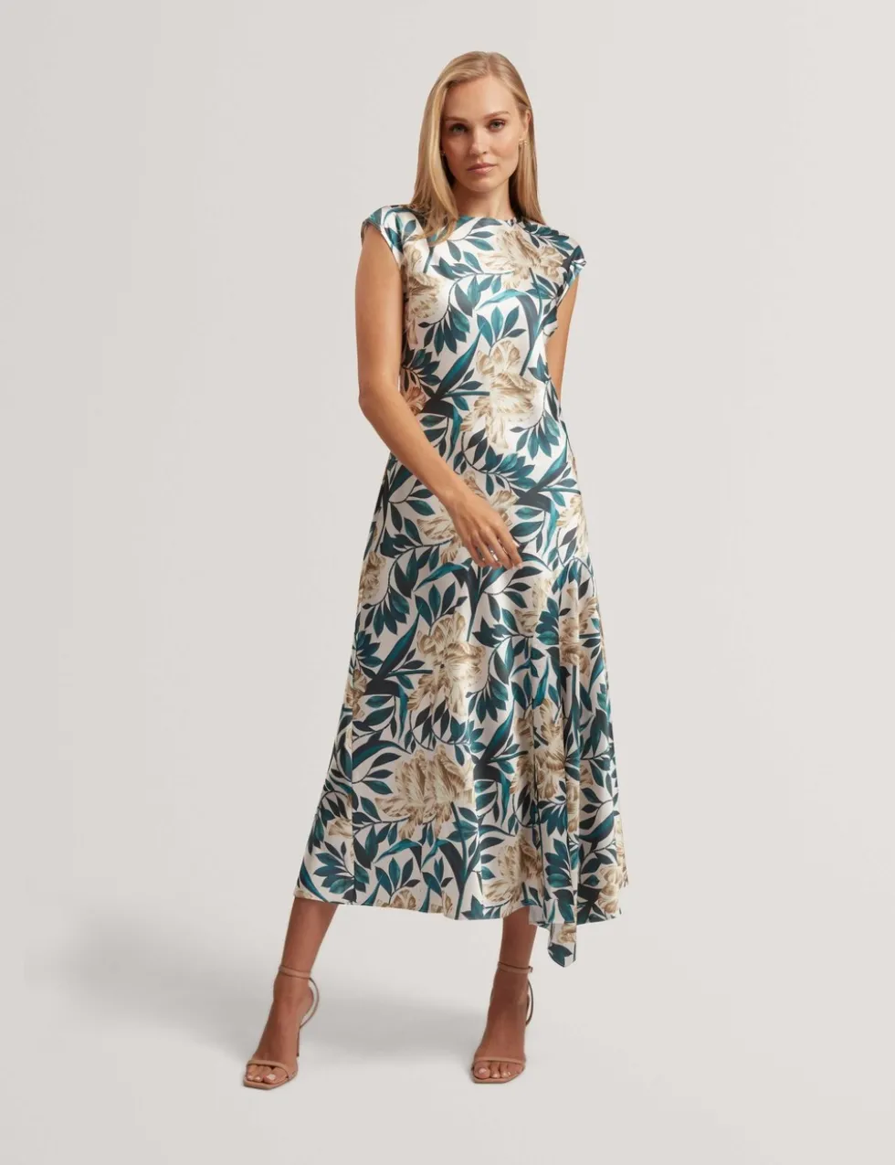 Satin Floral Midi Tea Dress
