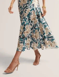 Satin Floral Midi Tea Dress