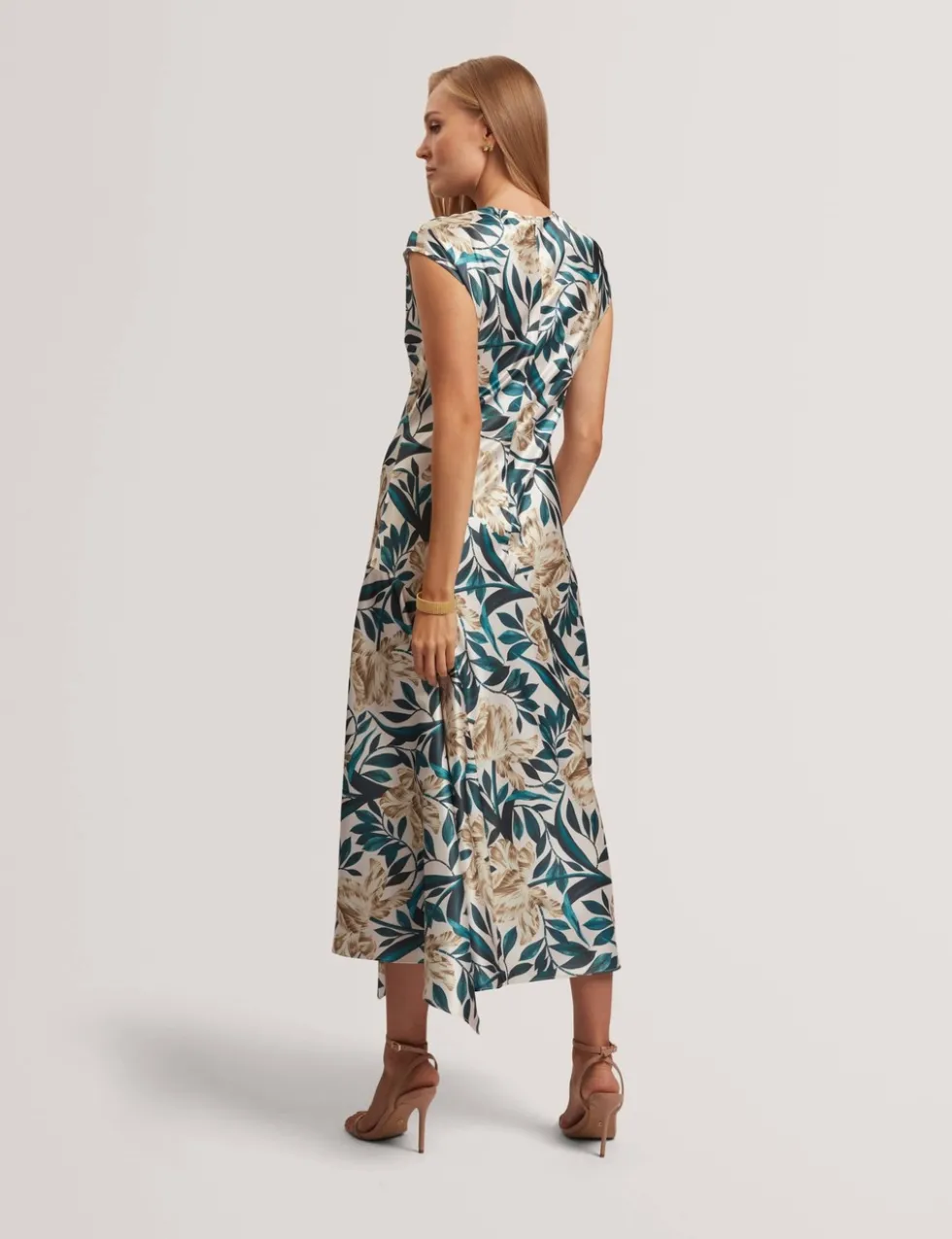 Satin Floral Midi Tea Dress