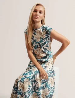 Satin Floral Midi Tea Dress