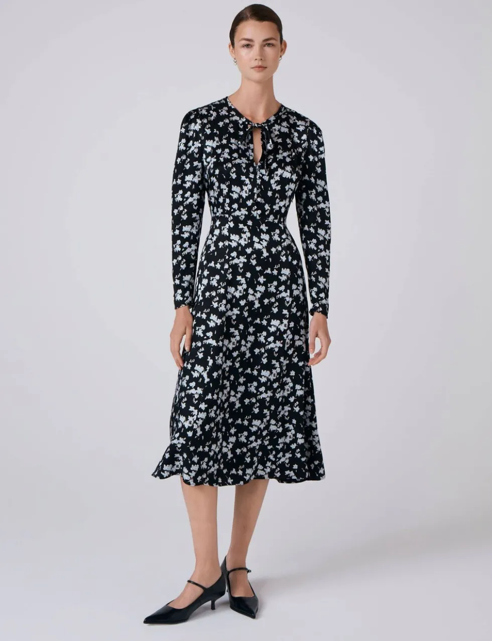 Satin Floral Midi Waisted Dress