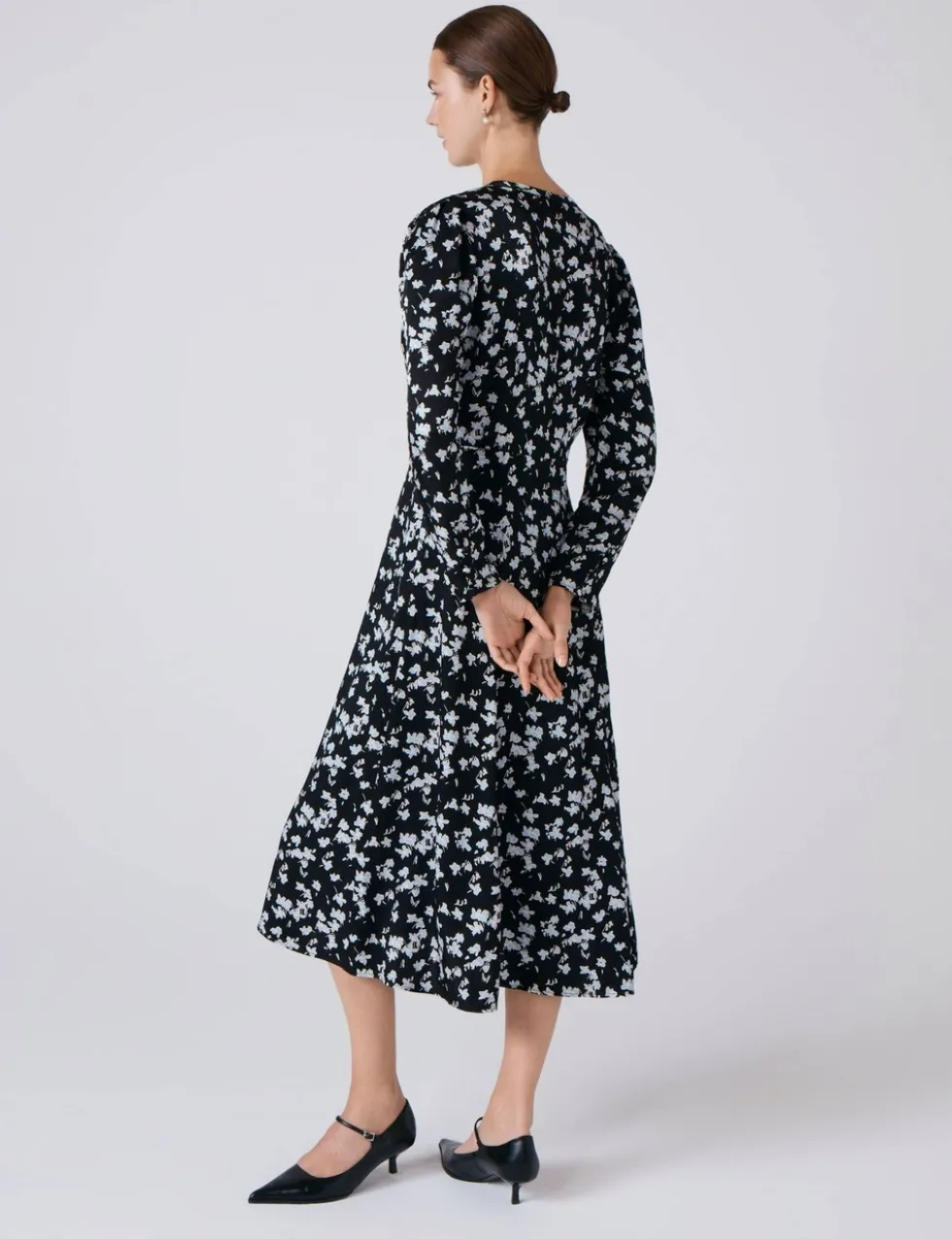 Satin Floral Midi Waisted Dress