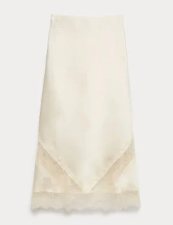 Satin Lace Insert Midaxi Slip Skirt