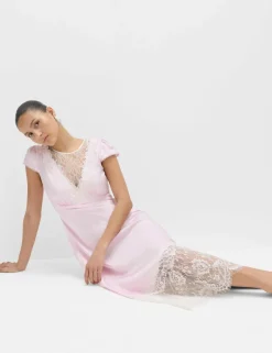 Satin Lace Insert Midi Tea Dress