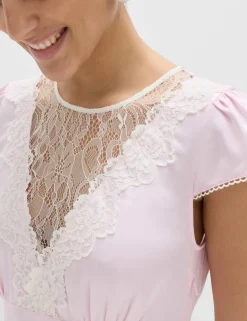 Satin Lace Insert Midi Tea Dress