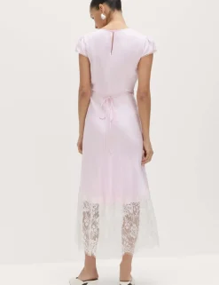 Satin Lace Insert Midi Tea Dress