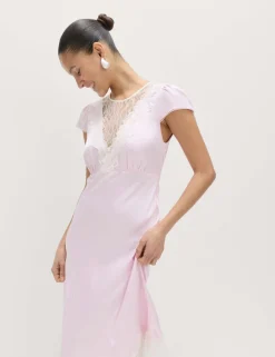 Satin Lace Insert Midi Tea Dress
