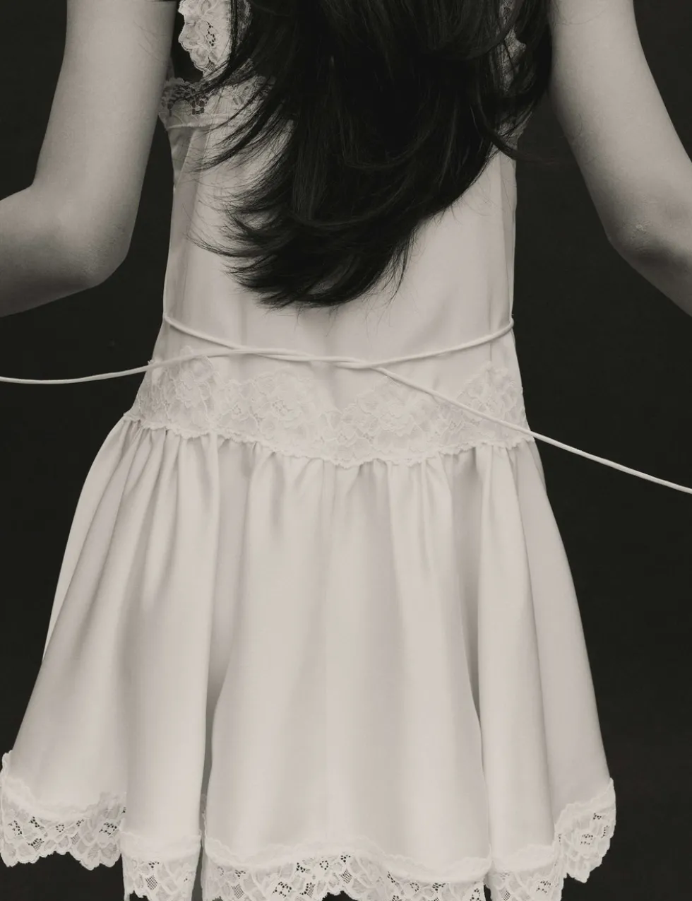 Satin Lace Insert Mini Skater Dress
