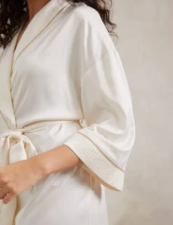 Satin Lace Trim Robe Dressing Gown