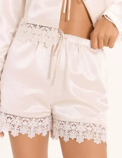 Satin Lace Trim Shorts