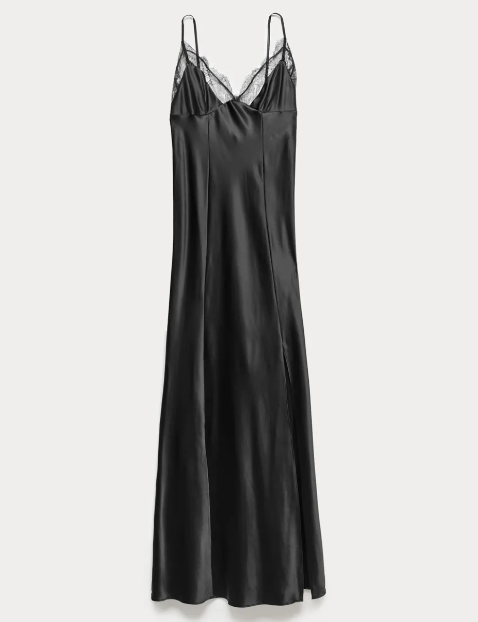 Satin Lace Trim Strappy Long Chemise