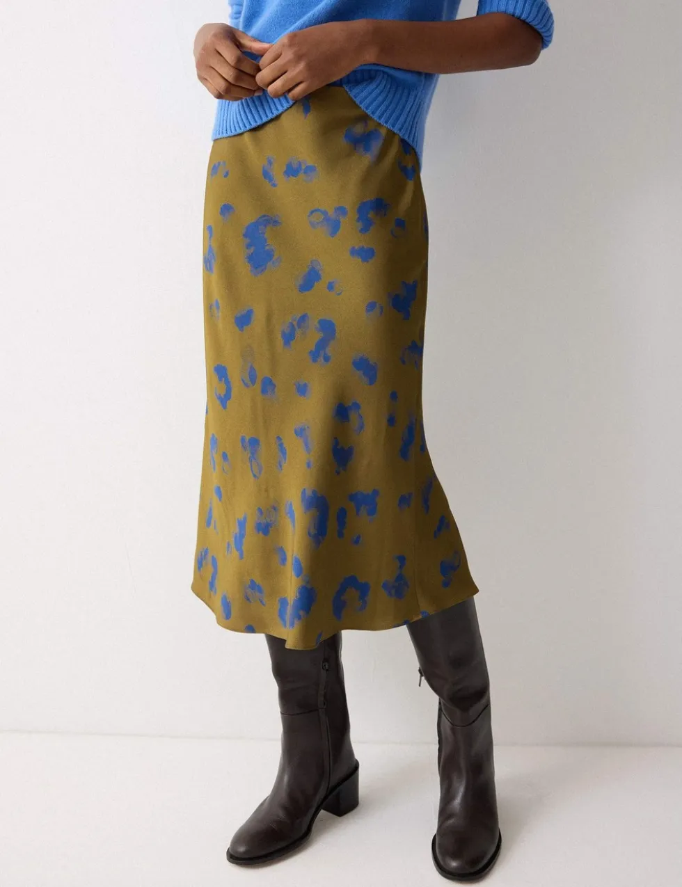 Satin Leopard Print Bias Cut Midi Slip Skirt