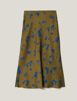 Satin Leopard Print Bias Cut Midi Slip Skirt