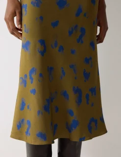 Satin Leopard Print Bias Cut Midi Slip Skirt