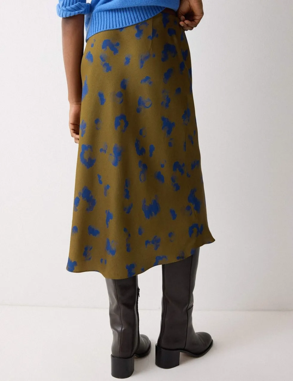 Satin Leopard Print Bias Cut Midi Slip Skirt