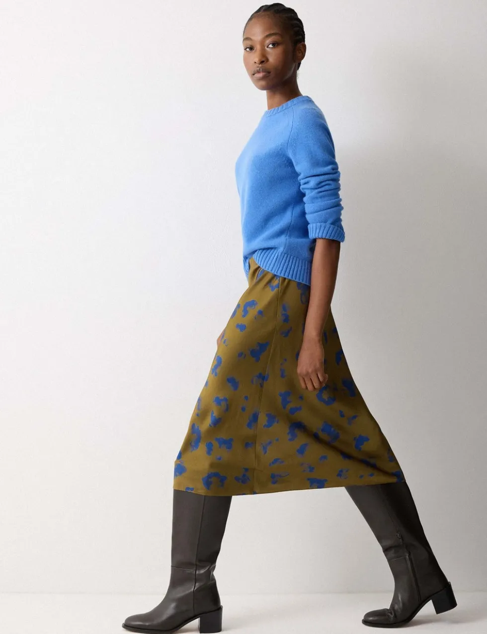 Satin Leopard Print Bias Cut Midi Slip Skirt