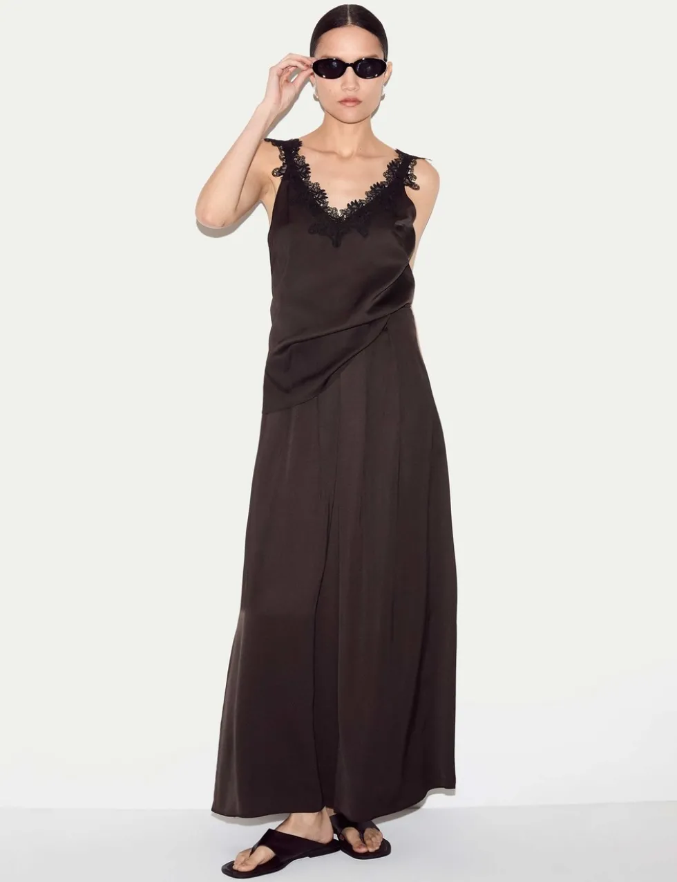 Satin Pleated Wide Leg Ankle Grazer Trousers