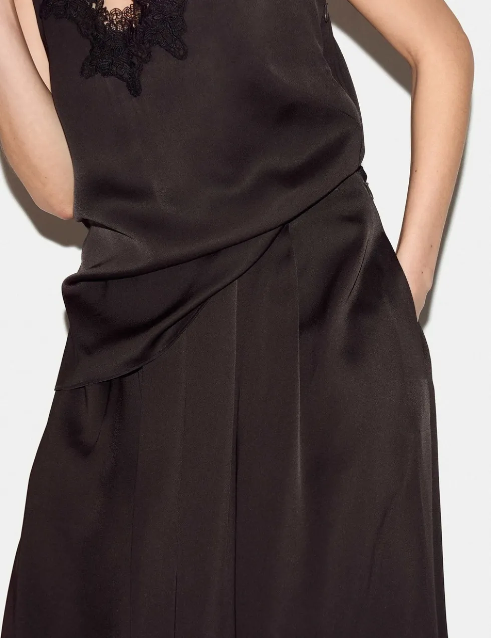 Satin Pleated Wide Leg Ankle Grazer Trousers