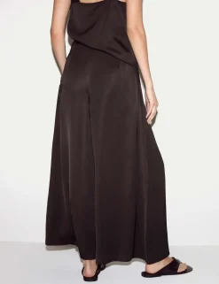 Satin Pleated Wide Leg Ankle Grazer Trousers