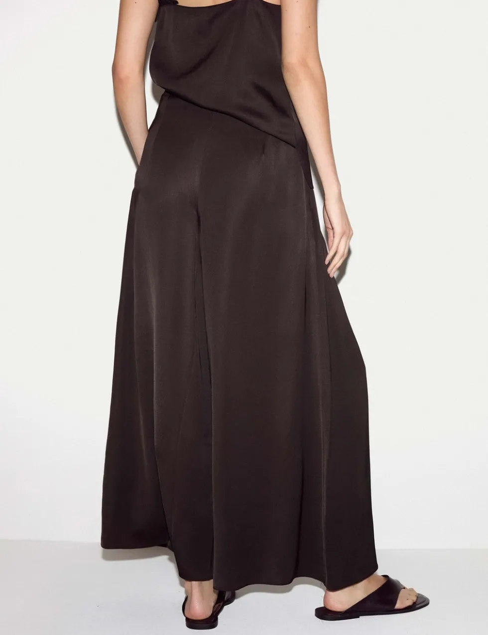 Satin Pleated Wide Leg Ankle Grazer Trousers