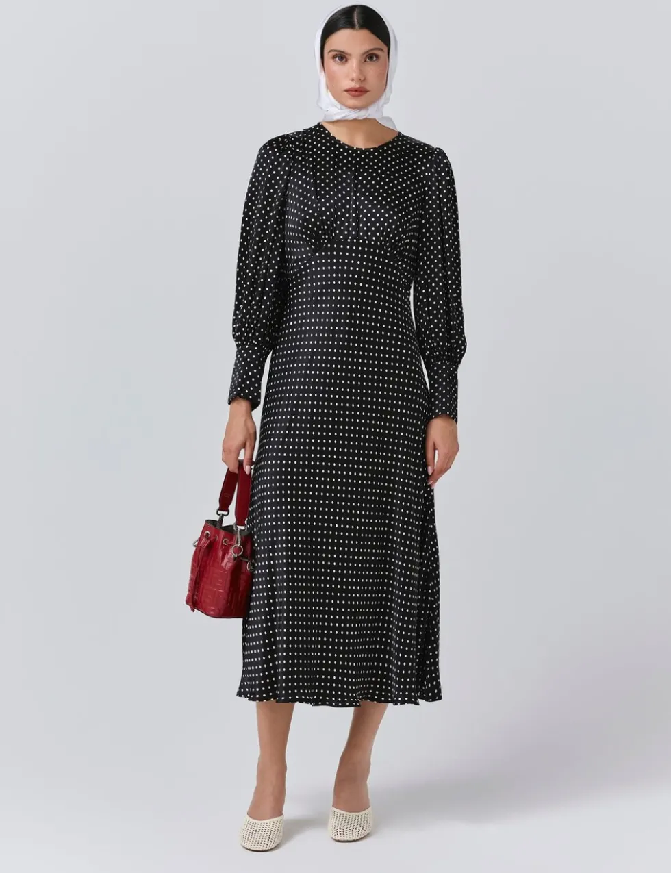 Satin Polka Dot Midaxi Skater Dress