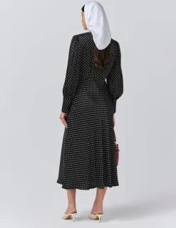 Satin Polka Dot Midaxi Skater Dress