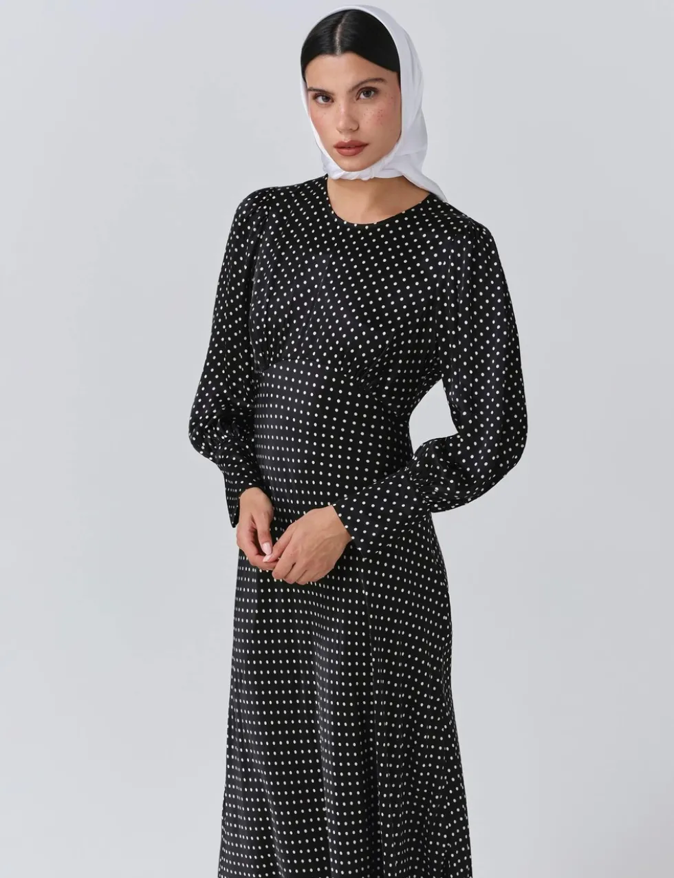 Satin Polka Dot Midaxi Skater Dress