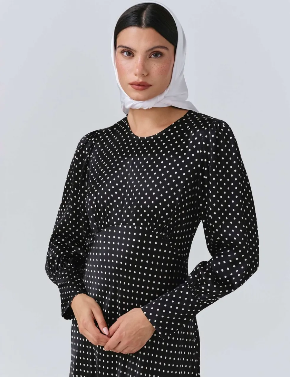 Satin Polka Dot Midaxi Skater Dress