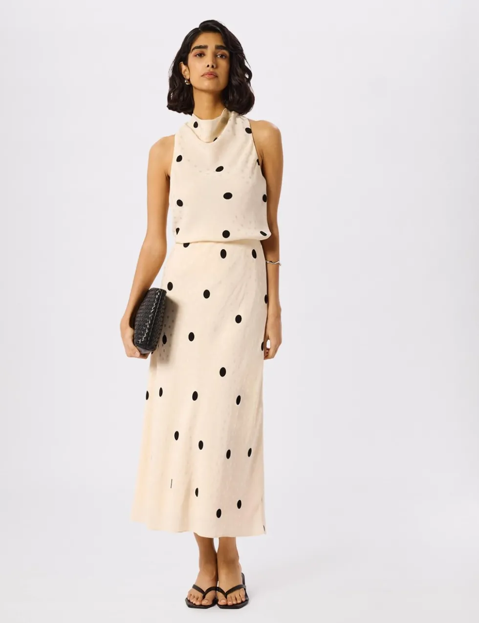 Satin Polka Dot Midi Slip Skirt