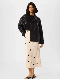 Satin Polka Dot Midi Slip Skirt