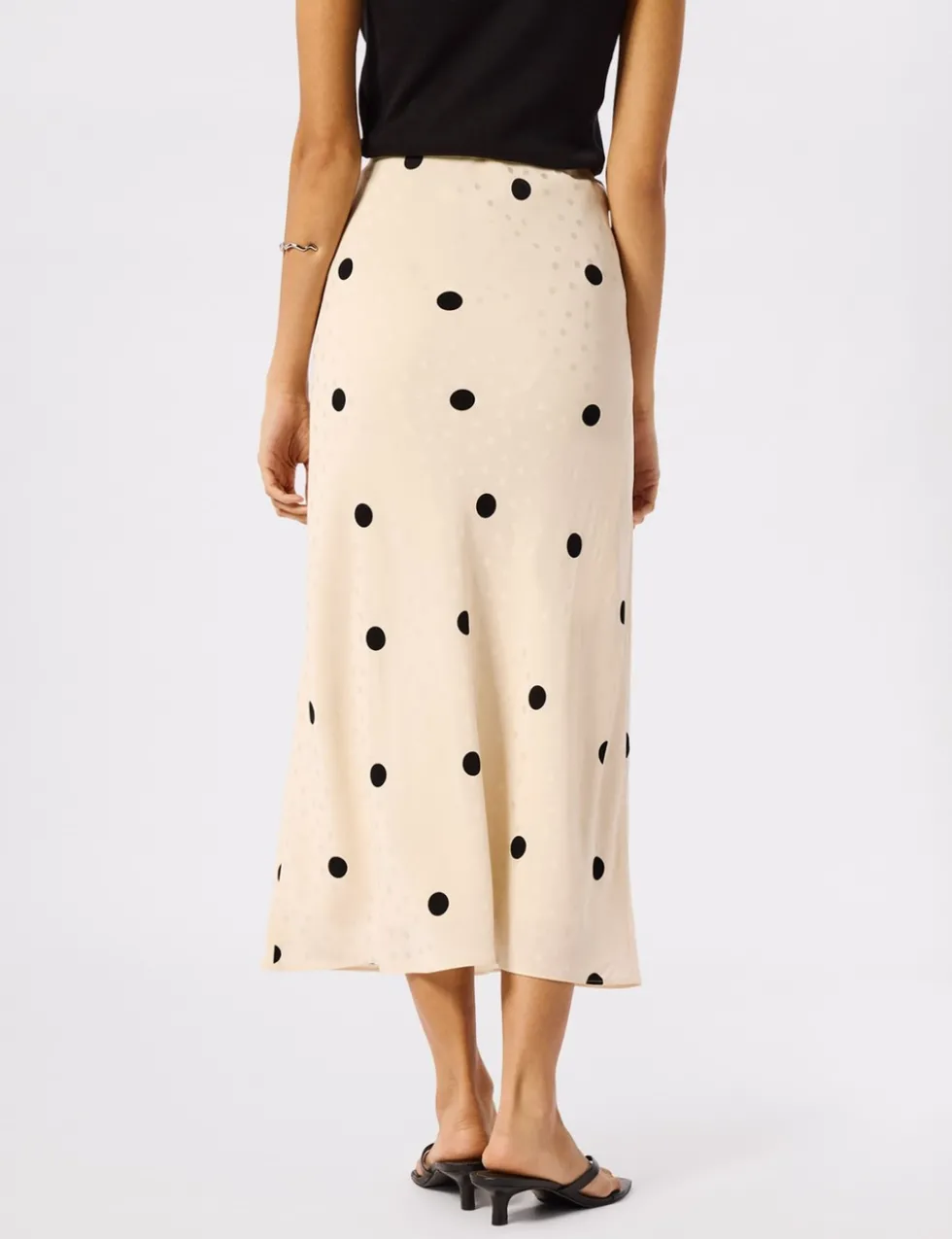 Satin Polka Dot Midi Slip Skirt