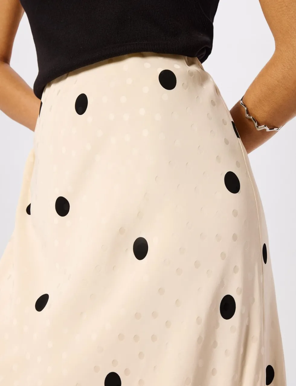 Satin Polka Dot Midi Slip Skirt