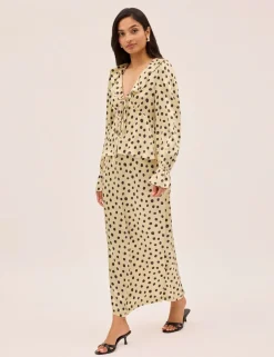 Satin Polka Dot Midi Slip Skirt