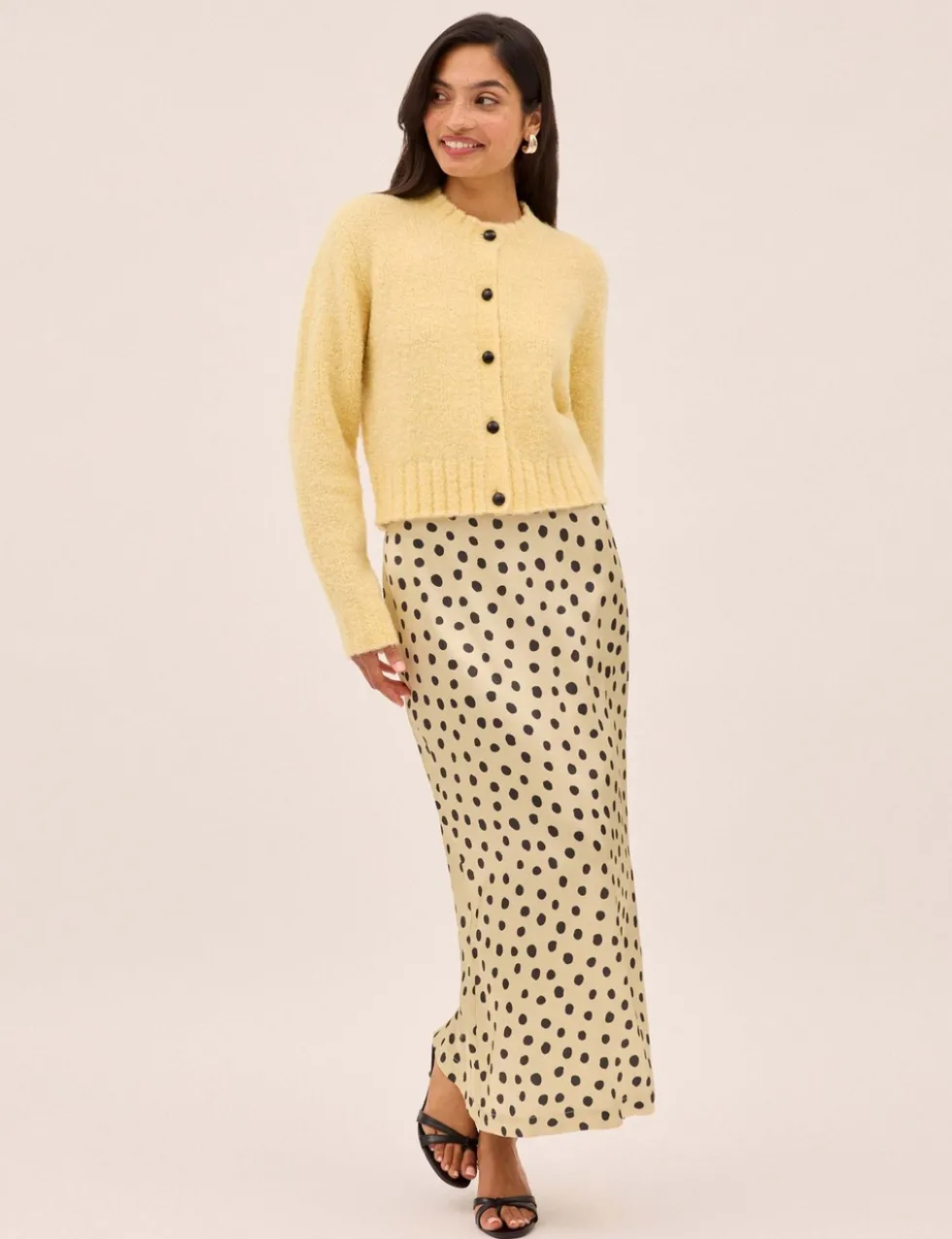 Satin Polka Dot Midi Slip Skirt