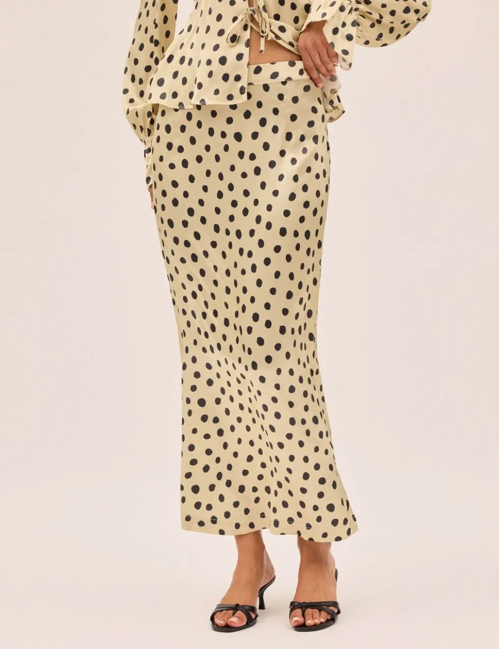 Satin Polka Dot Midi Slip Skirt