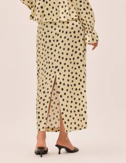 Satin Polka Dot Midi Slip Skirt