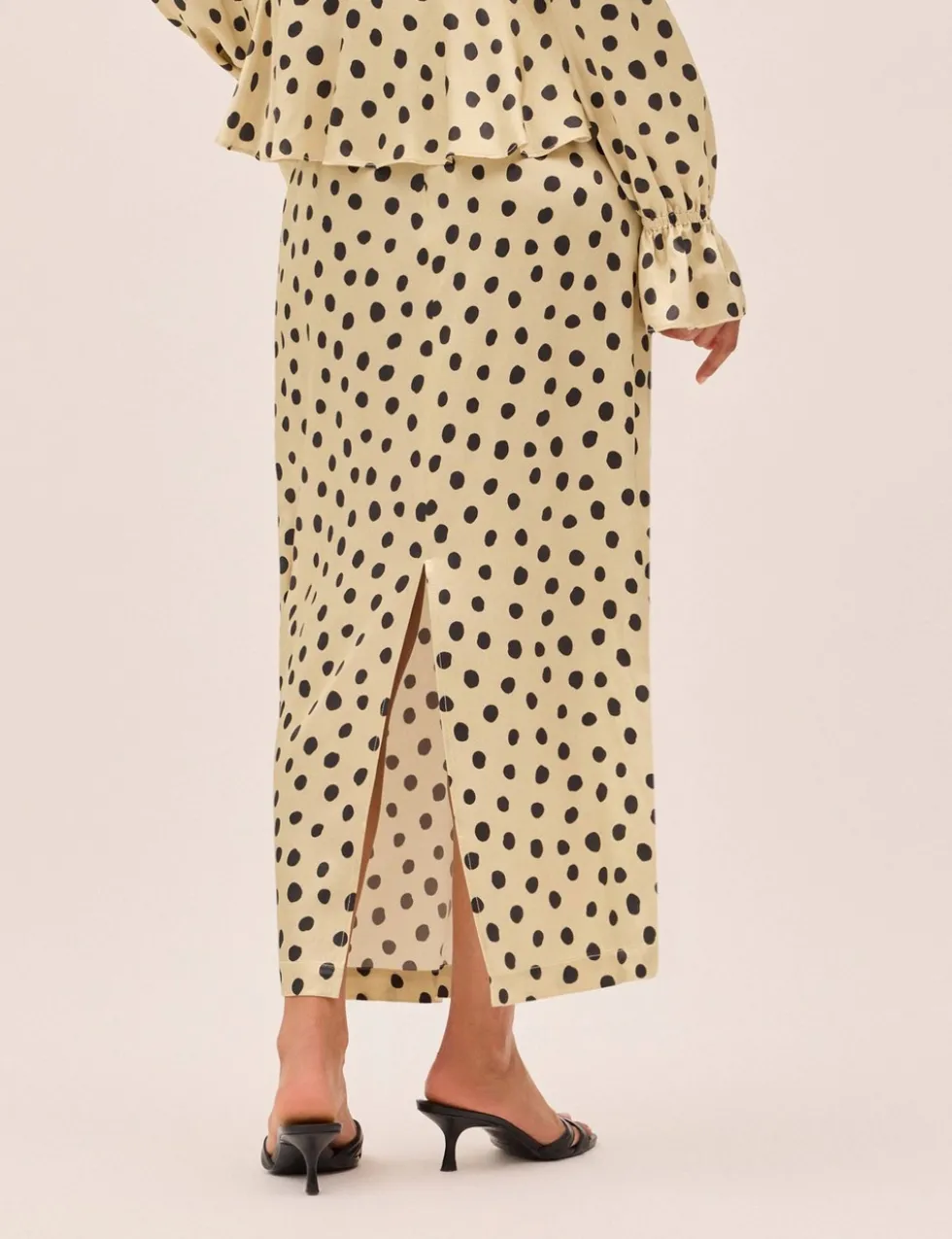 Satin Polka Dot Midi Slip Skirt