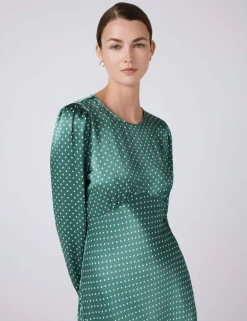 Satin Polka Dot Round Neck Midi Skater Dress