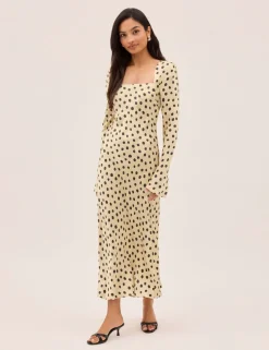 Satin Polka Dot Square Neck Bodycon Dress