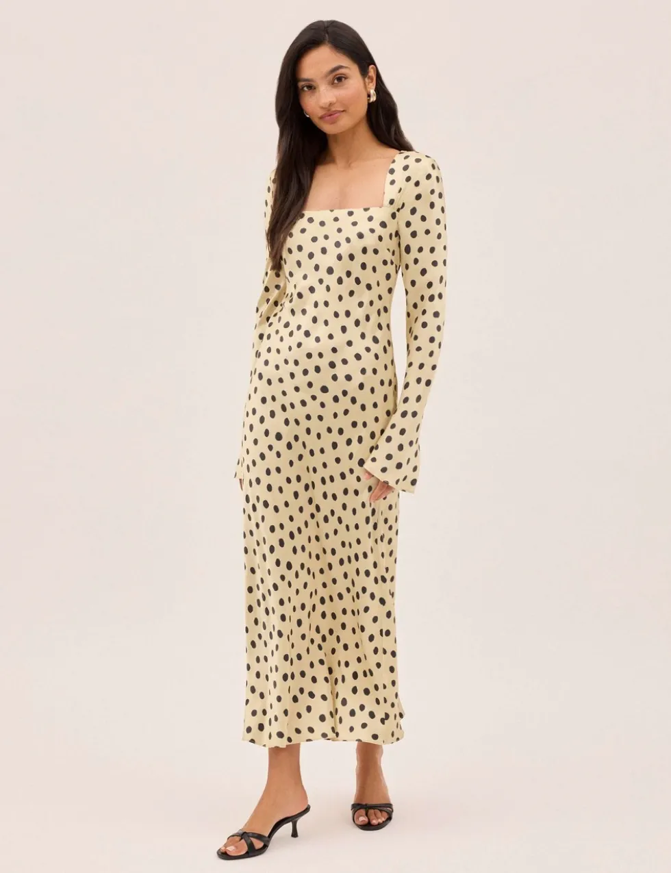 Satin Polka Dot Square Neck Bodycon Dress