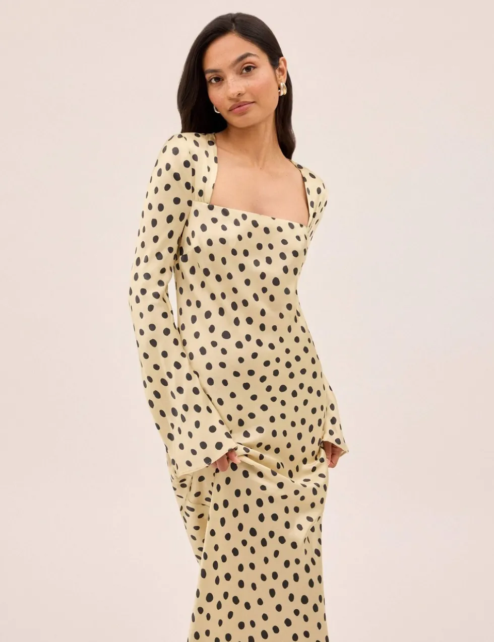 Satin Polka Dot Square Neck Bodycon Dress