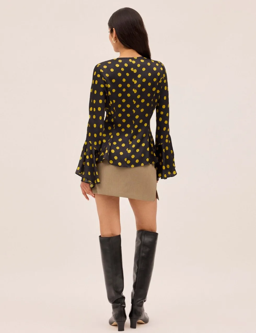 Satin Polka Dot Tie Neck Top