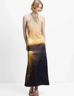 Satin Printed Halter Neck Midaxi Column Dress