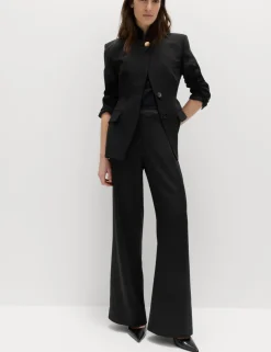 Satin Pull On Flared Trousers