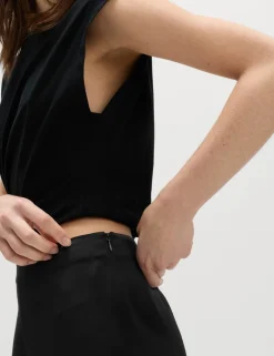 Satin Pull On Flared Trousers