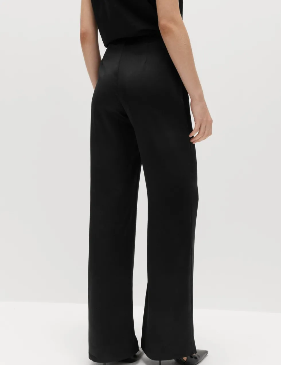 Satin Pull On Flared Trousers